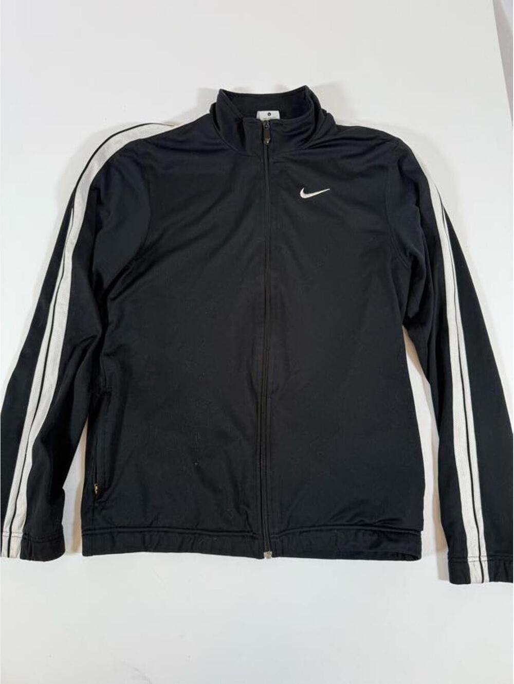 Nike Black Track Jacket with White Stripes Large